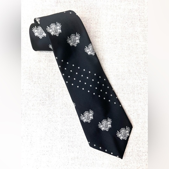 Vintage Tiffany Collection by Excello men’s tie, black w/crested embroidery - Picture 1 of 3